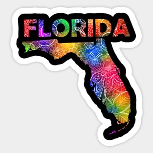 Colorful mandala art map of Florida with text in multicolor pattern Sticker